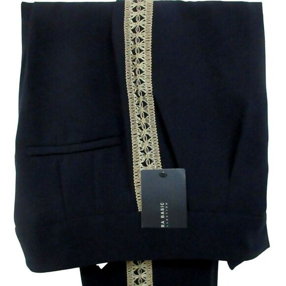Zara Basic Black Slim Leg Dress Pants Gold Side Leg Embellished Trim Sz S NEW - Picture 2 of 9